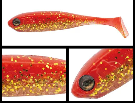 PS3-116 6kom ADUSTA VARALICA SILIKONSKA PENTA SHAD 3'' 7,5CM 4,5G 116 RED GOLDEN