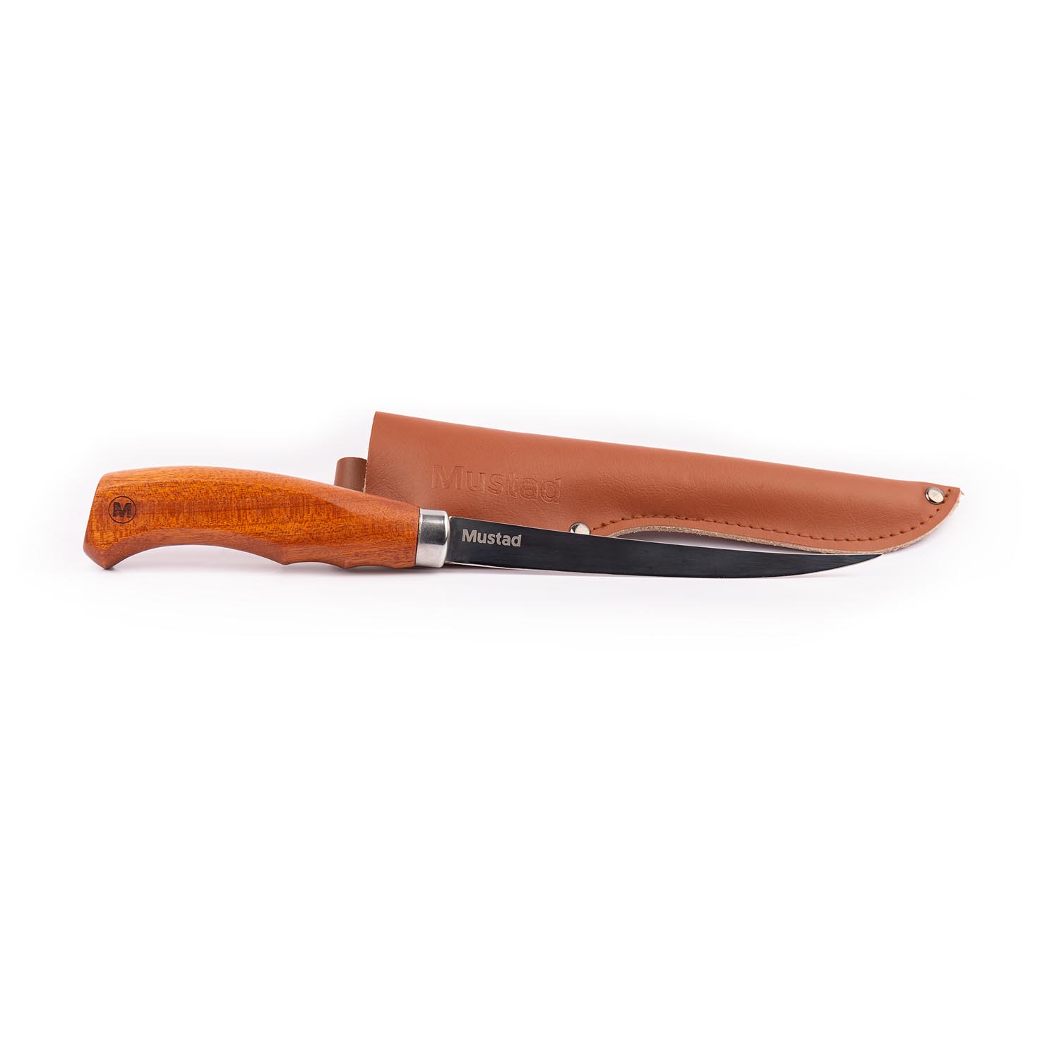 MT091 Mustad nož za filetiranje Wood handle knife 6'', Stainless Steel, kožna futrola