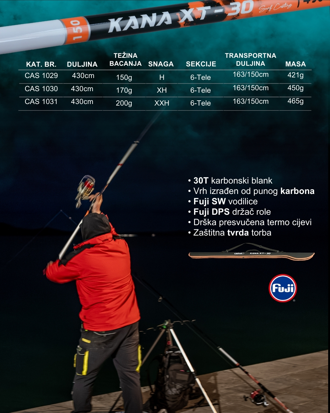 CAS 1030 CASTED štap KANA XT-30 Tele Surf 430cm 170g 6sec