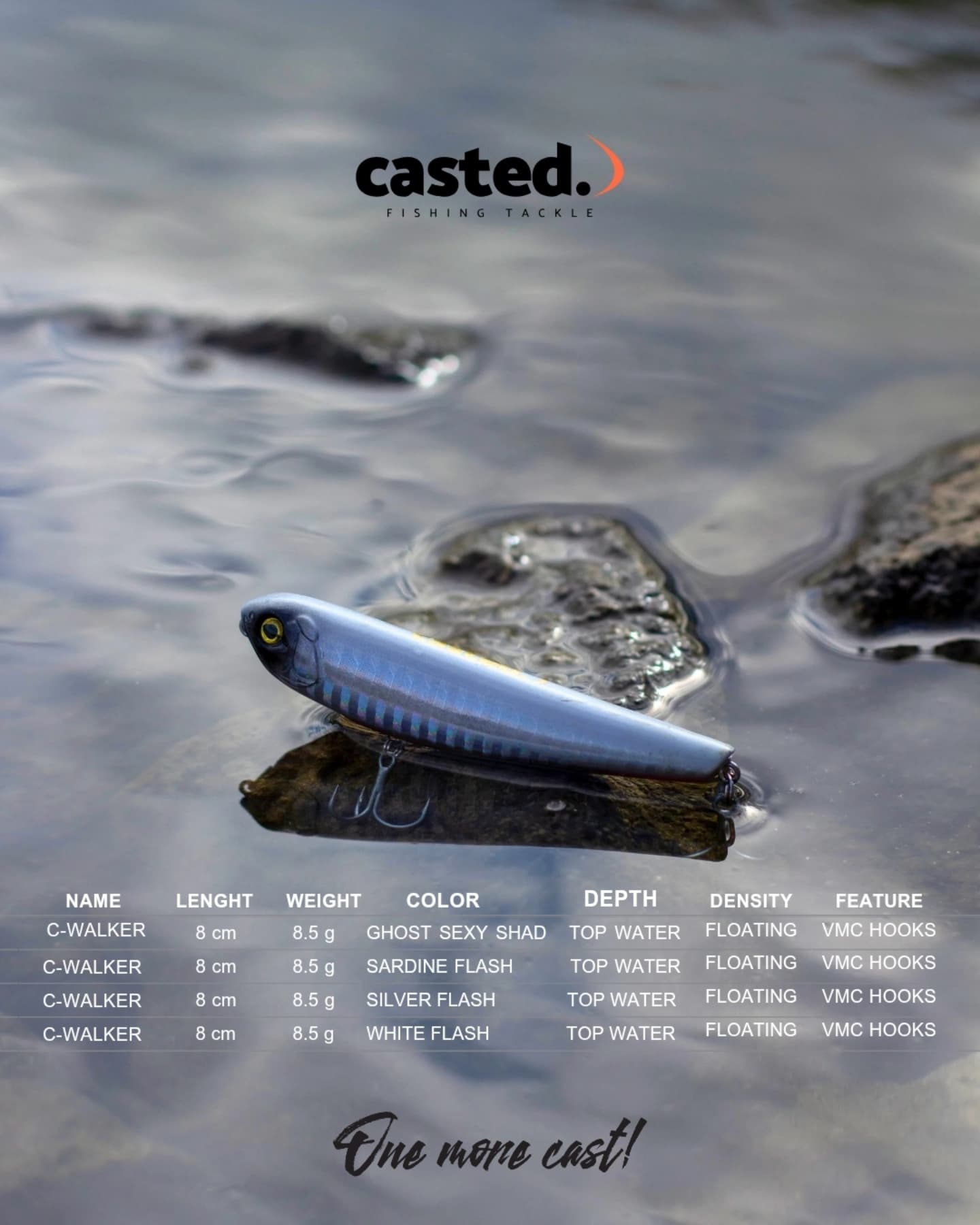 CAS 8034 CASTED VARALICA VOBLER C-WALKER GHOST SEXY SHAD 80 MM 8.5 G FLOATING